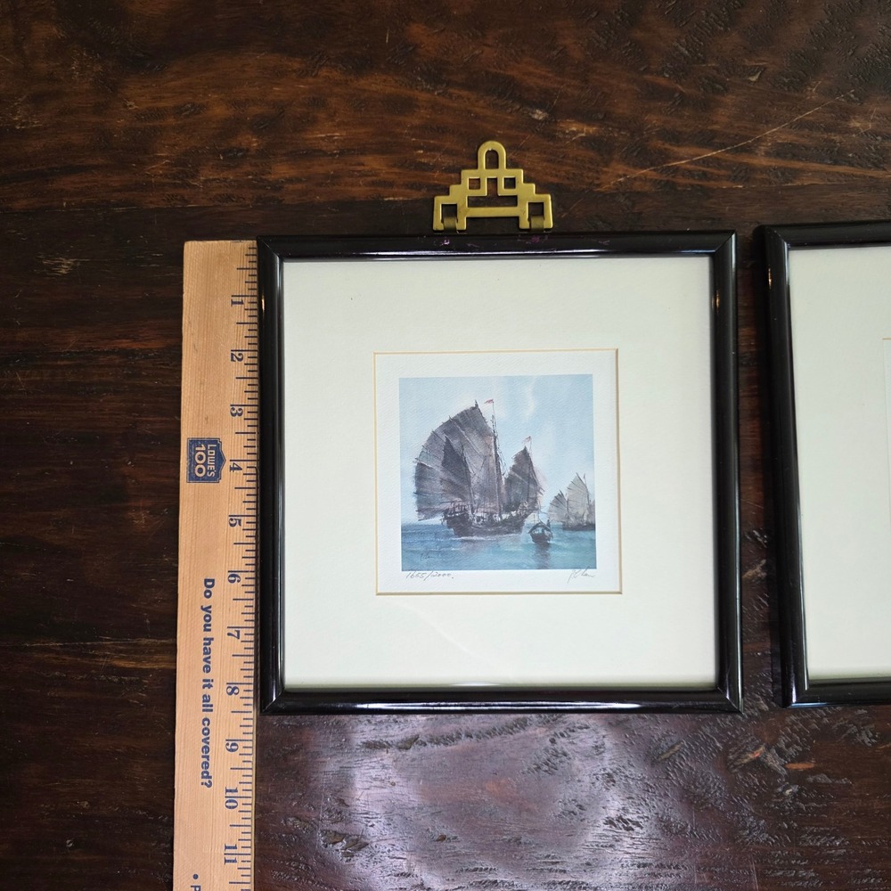 P Chan Signed Limited Edition Chinese Junk Ship Prints Pair Framed Nautical Art - Picture 5 of 6